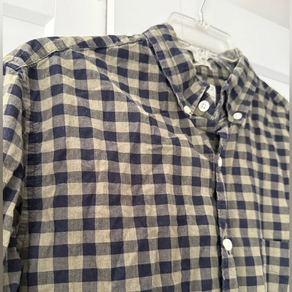 Mens J.Crew Classic Fit Checkered NavyGreen Button Down Sz M Preppy Plaid Ranch